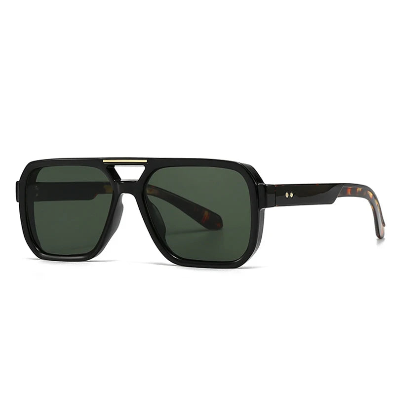 SO&EI Fashion Double Bridges Square Sunglasses Women Retro Rivets Blue Tea Shades UV400 Men Outdoor Gradient Sun Glasses