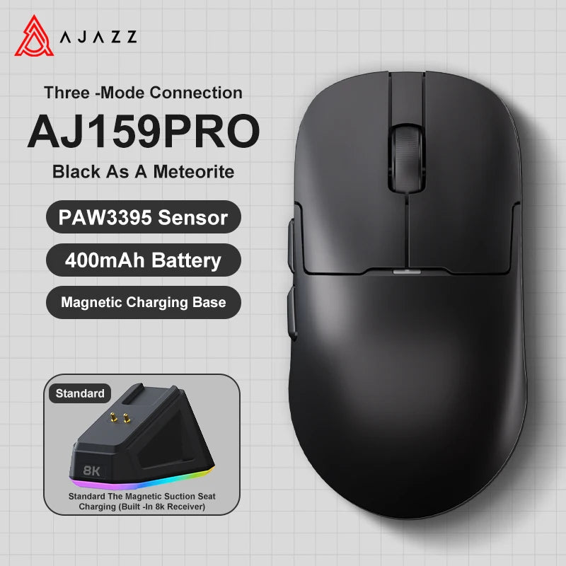 AJAZZ AJ159 APEX belaidė žaidimų pelė, lengva RGB žaidimų pelė su magnetine įkrovimo stovele, „Bluetooth“ ir 2.4GHz, iki 30,000 DPI, skirta stacionariems kompiuteriams ir nešiojamiesiems kompiuteriams