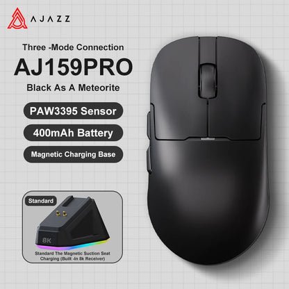 AJAZZ AJ159 APEX belaidė žaidimų pelė, lengva RGB žaidimų pelė su magnetine įkrovimo stovele, „Bluetooth“ ir 2.4GHz, iki 30,000 DPI, skirta stacionariems kompiuteriams ir nešiojamiesiems kompiuteriams