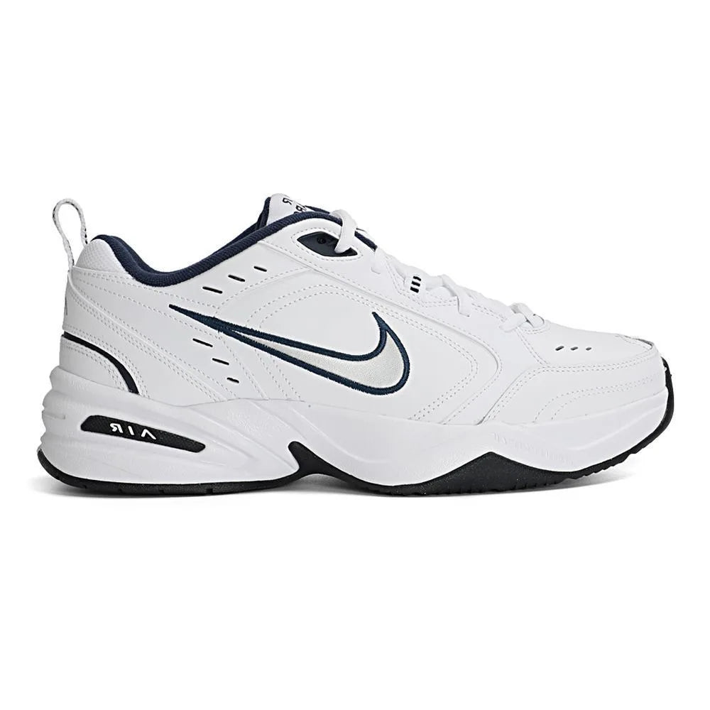 Nike Air Monarch 4 Бял, тъмносин, плат, кожа, ретро, класически, неплъзгащи се, ниски мъжки обувки в стил „Dad Shoes“, сини и бели, 415445-102