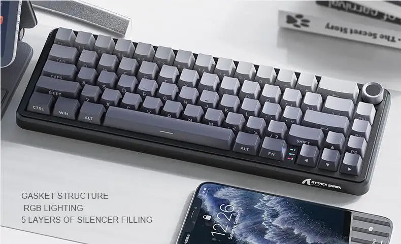 Teclado mecânico sem fios Attack Shark X66, layout compacto 65%, retroiluminação RGB, gasket, hot swap, Bluetooth, USB-C, PBT, bateria de grande capacidade