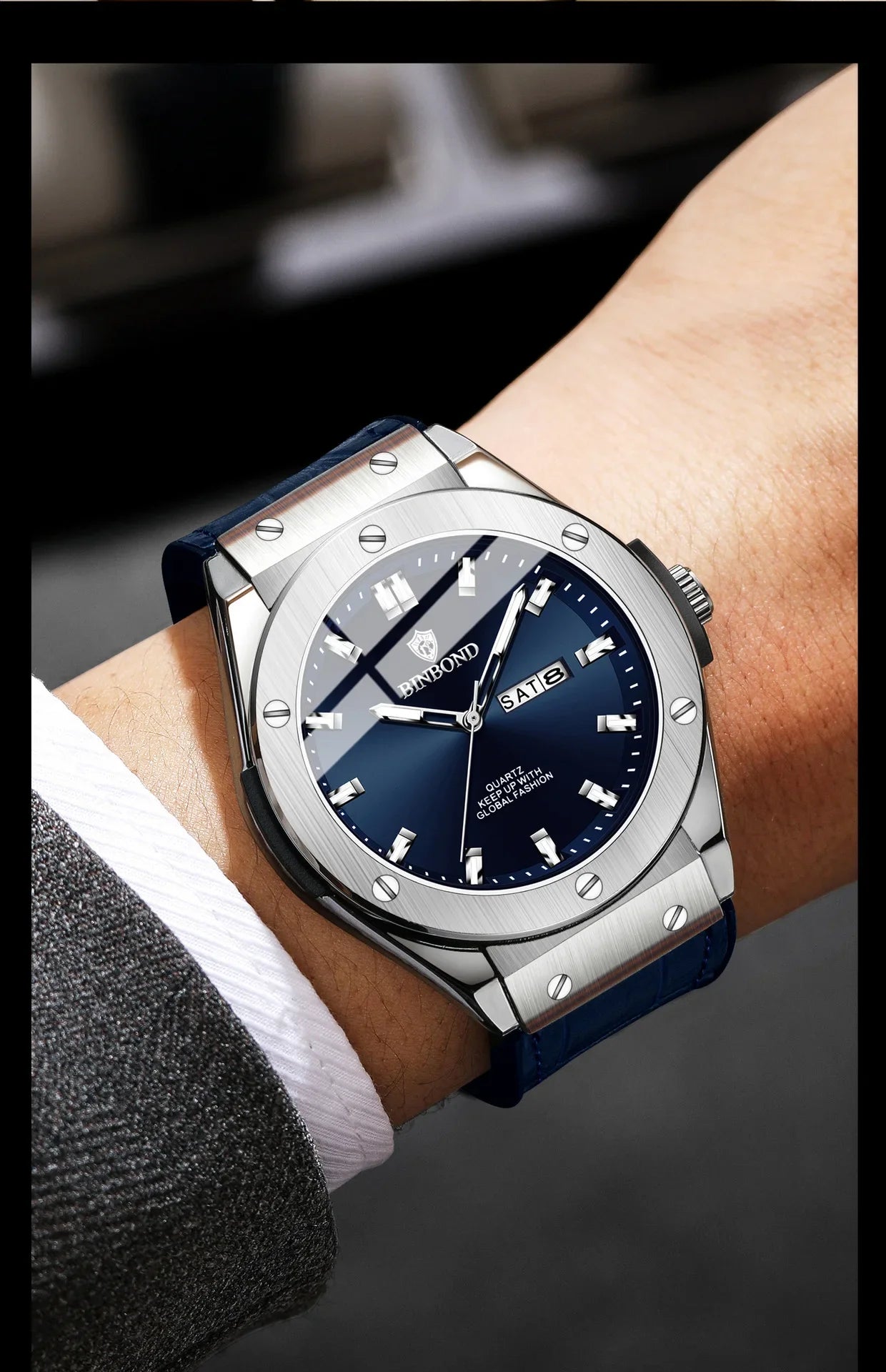 Man New Casual Business Leather Clock Men Luxury Watch Automatic Watches Mens Top Fashion Quartz Wristwatches Relojes De Hombre