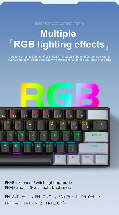 Teclado mecânico gaming com fios APAYADO K61 60% Mini Phantom RGB, 61 teclas, switches vermelhos/azuis, ergonómico, portátil para PC/portátil