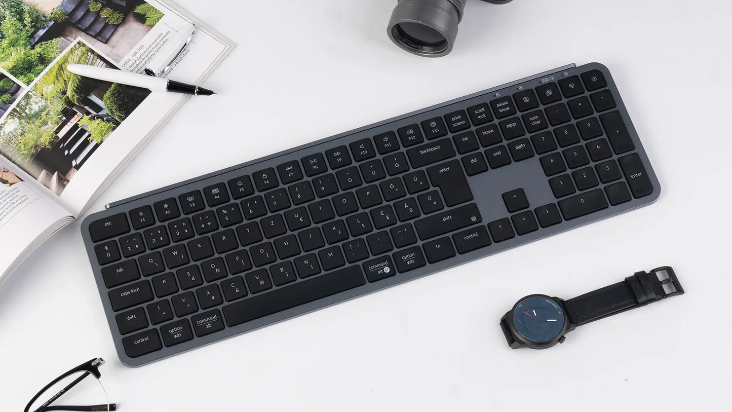 Teclado sem fios ultrafino Keychron B6 Pro com layout ISO, tamanho completo, portátil e leve, ligações 2.4GHz e Bluetooth