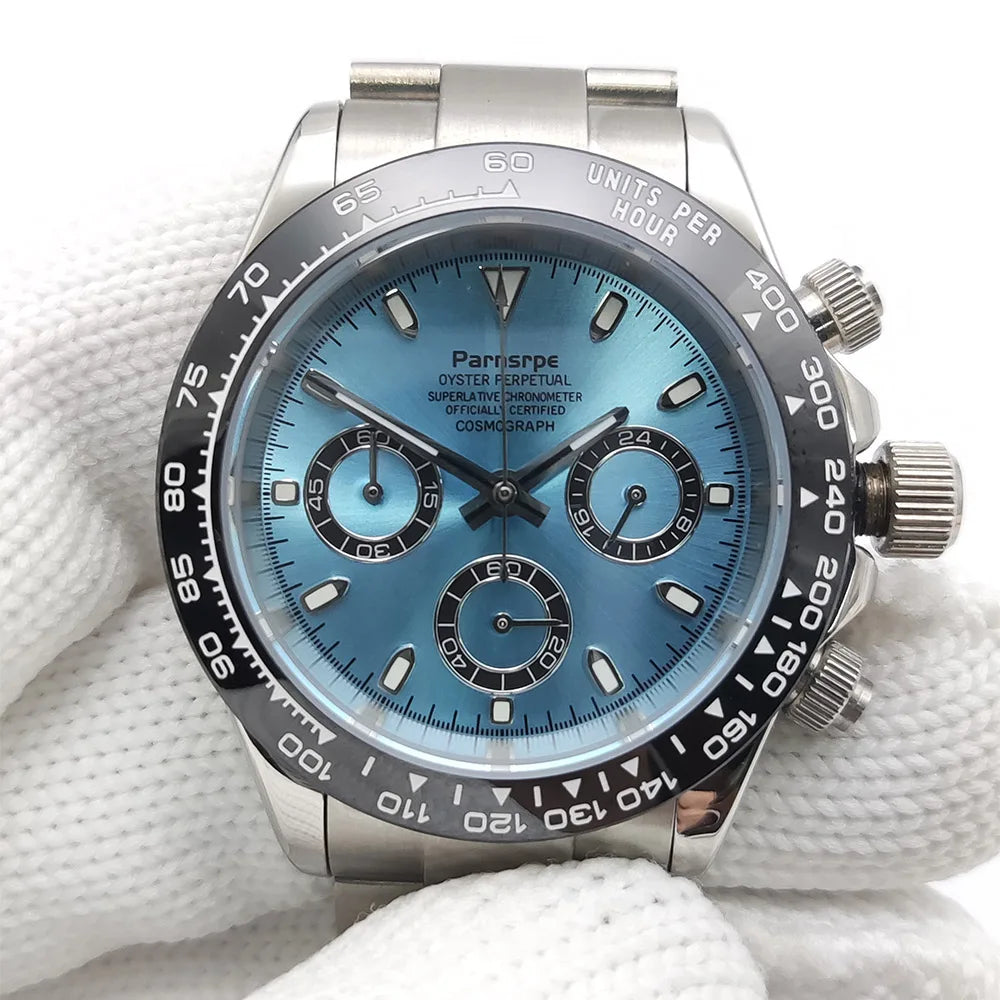 39mm Watch Quartz for Men Luxury Chronograph Fashion Sapphire Trendy Stylish Sports Mens Steel Band Wrist Watches