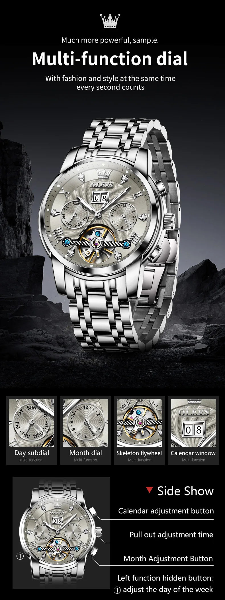 OLEVS Men's Watches 9910 Luxury Fashion Original Automatic Mechanical Watch for Man Waterproof Luminous Hollowed Out Movement