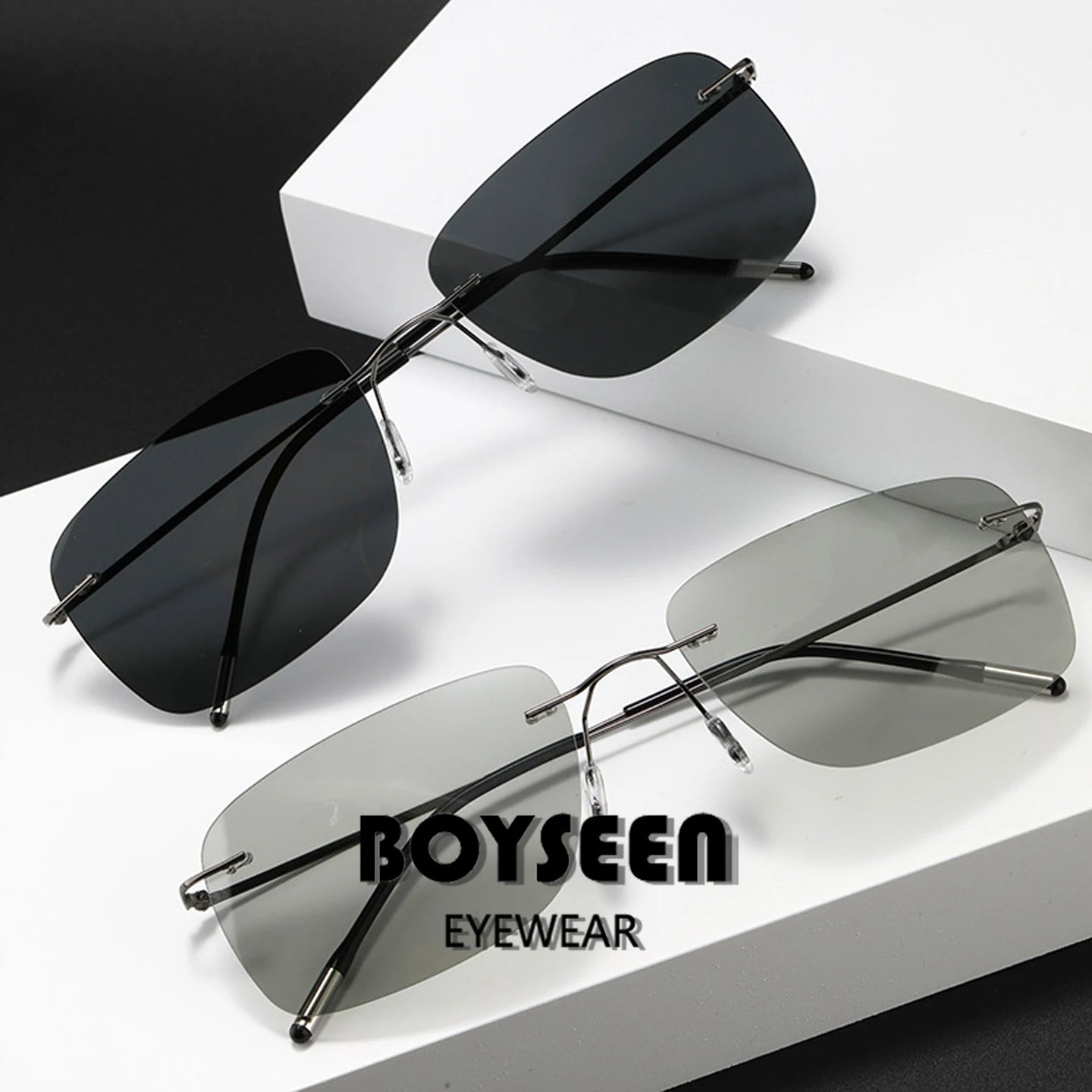 Titanium Frameless Polarized Sunglasses Driver Driving Night Vision Goggle Folding Ultra Light Color Film Titanium SunglassUV400
