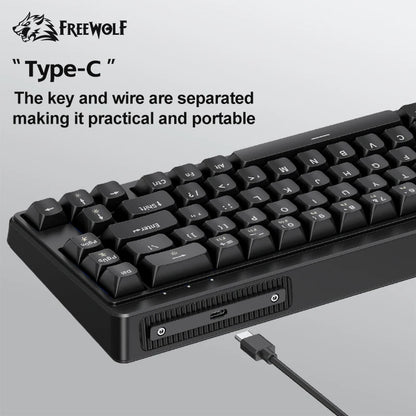 FREEWOLF M68SE Teclado Mini com Fio de 68 Teclas, Retroiluminação RGB, Type-C, Layout 68%, Compacto para Gaming, Escritório, PC e Portátil