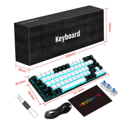 Teclado mecânico gaming 60% USB com teclas brancas, mini teclado gamer ergonómico para computador, retroiluminado, música, teclado para PC