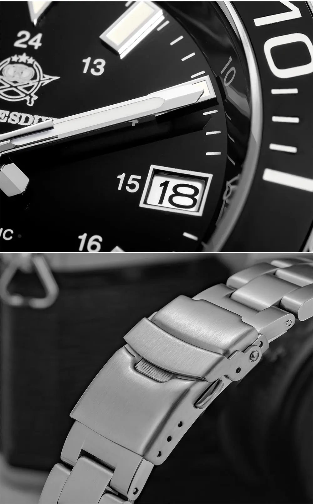 ADDIESDIVE Men's Diver's Watch 200m Sapphire Luminous Ceramic Bezel Men's Analog Mechanical Watch Stainless Steel Diving Watches
