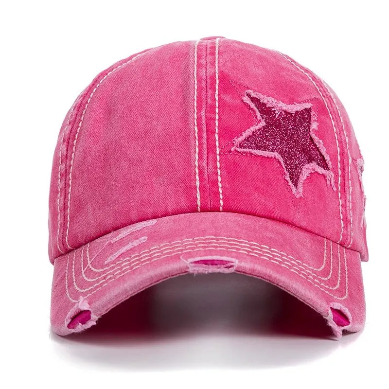 Retro hole baseball cap for women in spring and summer, featuring a small face and a pink duckbill cap with a wide brim