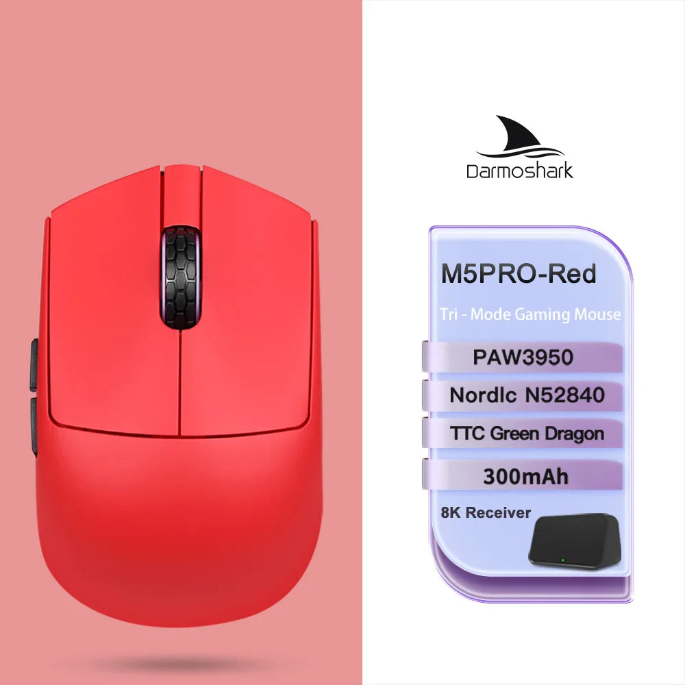 Darmoshark M5Air trådlös gamingmus i smidd kolfiber 8K PAW3950 30K DPI för små händer, fingertoppsgrepp, spelmakron, lättviktig