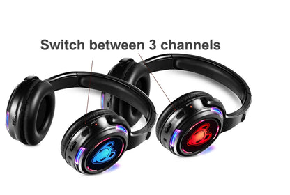 Auscultadores sem fios Silent Disco RF LED DJ Party 863–865MHz/915MHz com iluminação LED de 3 canais e bateria de 10H