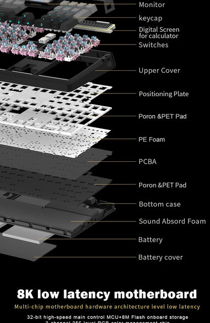 SKYLOONG GK104 Pro Wireless Mechanical Keyboard, 104-Key Custom Hot-Swappable RGB Gaming Keyboard with LCD Screen, Triple Mode Bluetooth/2.4G/USB-C Mechanical Keyboard