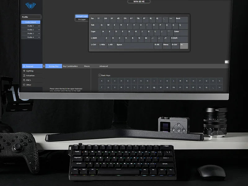 Teclado mecânico com fios AULA WIN60 HE/WIN60 HE MAX 60%, estrutura Tray-Mount, Hot-Swap e interruptores magnéticos de efeito Hall