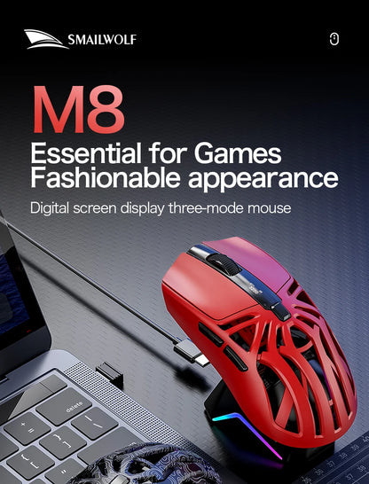 SMAILWOLF M8 Bluetooth Wireless Gaming Mouse, Tri-Mode RGB Rechargeable Mouse with PAW3311 Sensor, 12000 DPI Lightweight Gaming Mouse for PC & Office