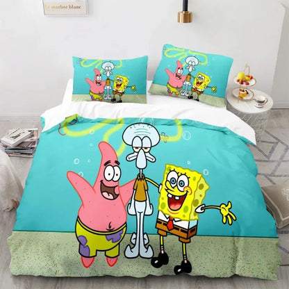 Cartoon Anime SpongeBobed Bedding Set 3D Printed Patricks Squidwards Quilt Duvet Cover Pillowcase Bed Set Full Queen King Size