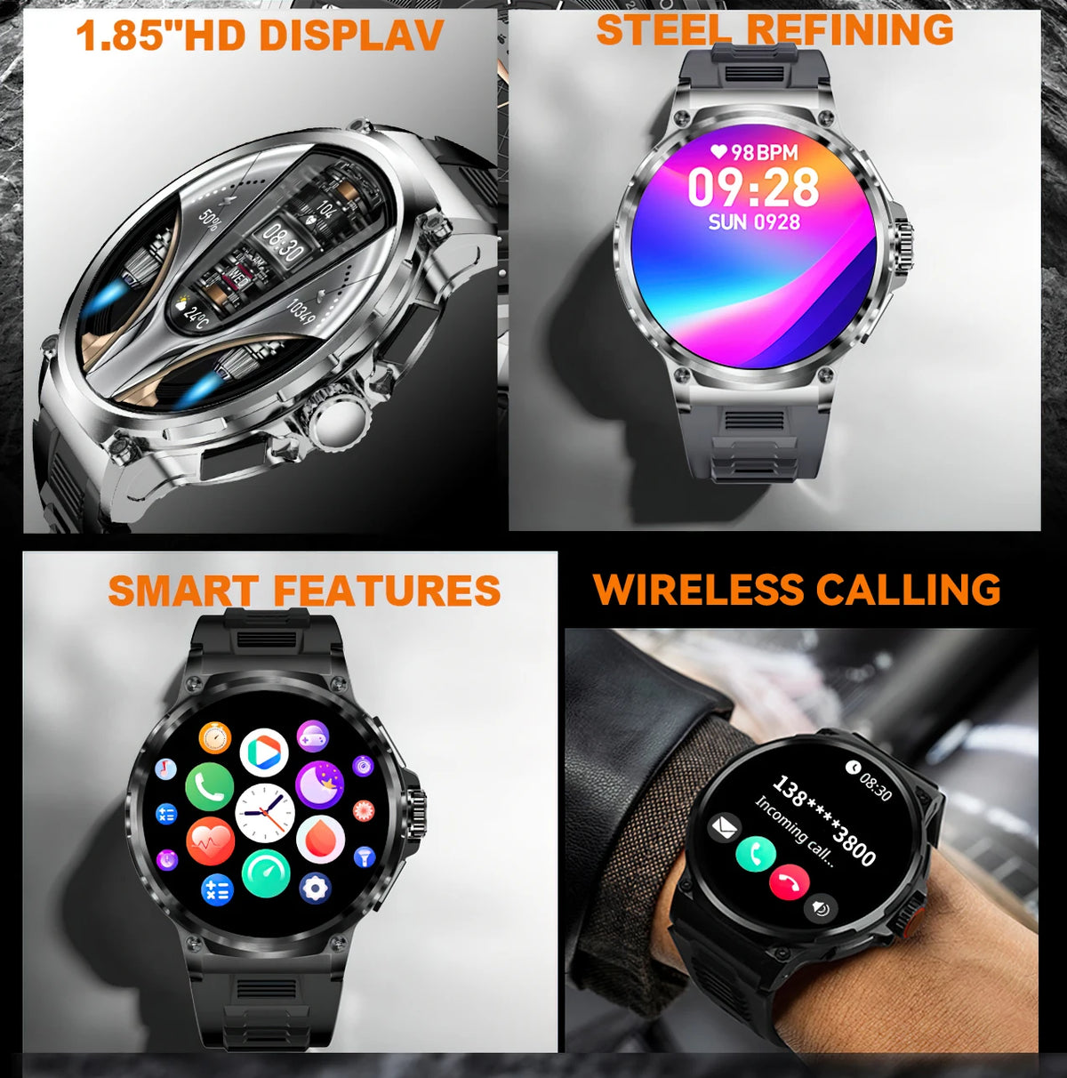 2026 New GPS Track Smart Watch Men 1.85-Inch HD AMOLED Screen 710 Mah Battery Sport Bluetooth Call Smartwatch For Android IOS