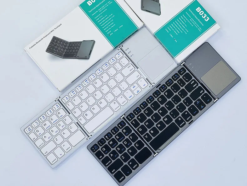 Teclado Bluetooth triplo com touchpad, teclado mini portátil recarregável sem fios para Windows Android iOS