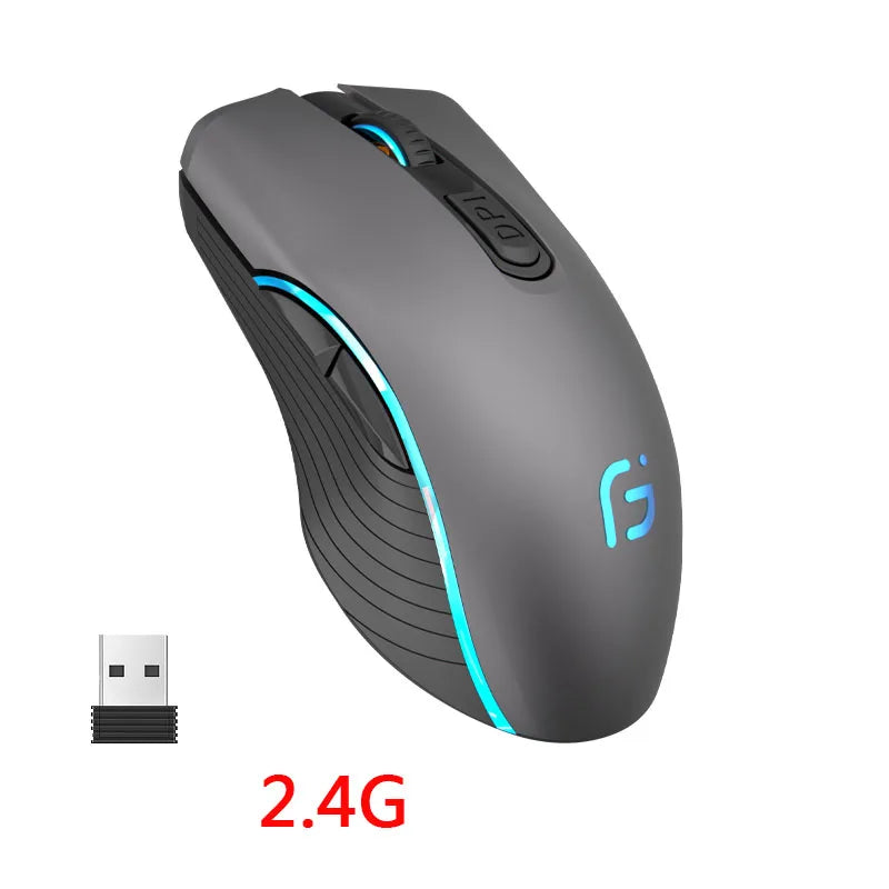 Rechargeable Dual Mode Bluetooth Wireless Mouse, 2.4GHz USB Optical Gaming Mouse with 2400 DPI, Ergonomic Rechargeable Wireless Mouse for PC, Laptop & Mac