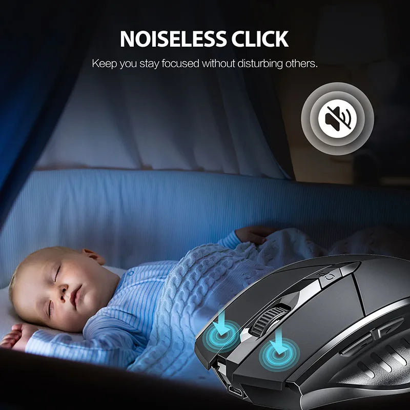 INPHIC PM6BS Wireless Mouse, Tri-Mode Bluetooth 5.0 Ergonomic Rechargeable Mouse with 6 Buttons for Laptop, Mac & PC