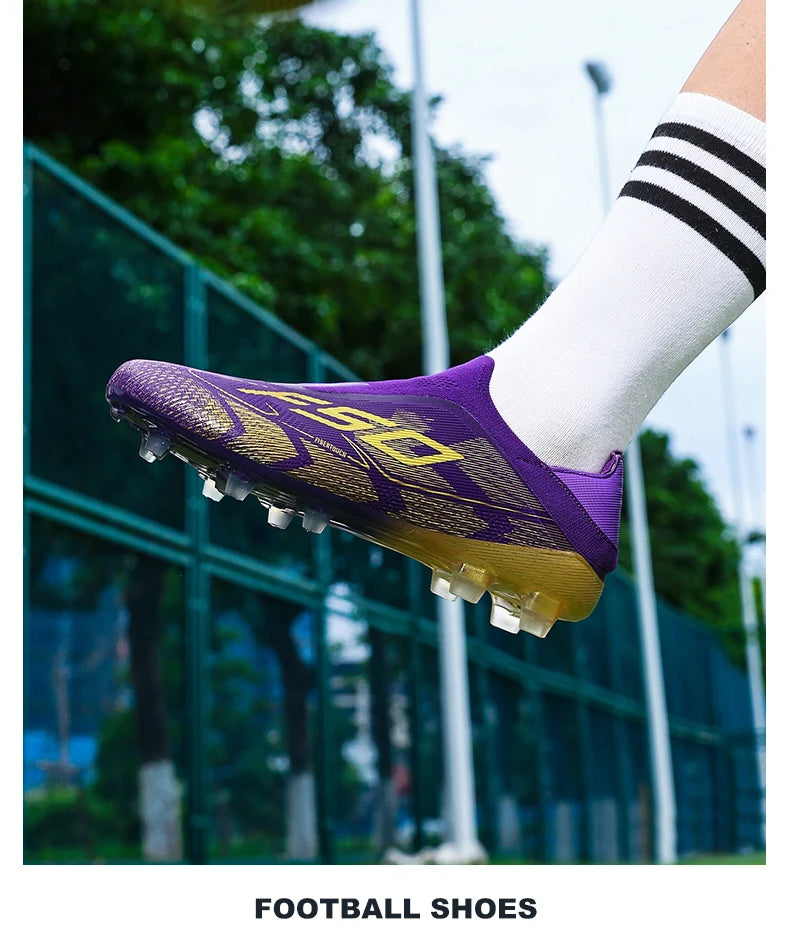 Nowe męskie buty piłkarskie antypoślizgowe dla chłopców, na zewnątrz, bestsellerowe buty do piłki nożnej na trawę i mecze, wysokiej jakości korki, wysokie, lekkie
