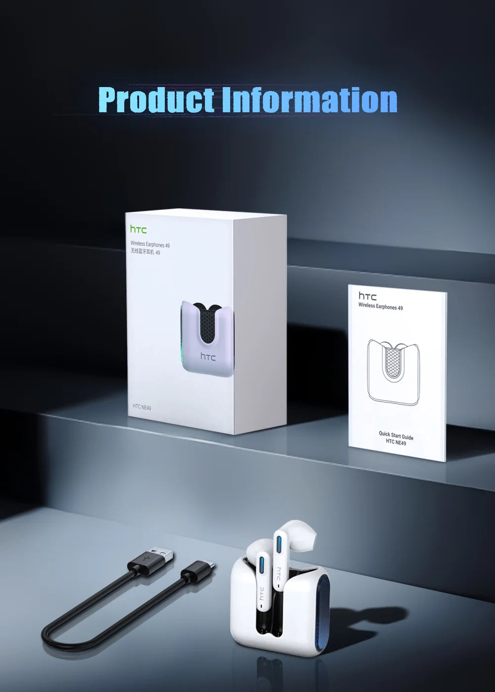 HTC NE49 Bluetooth 6.0 True Wireless Earbuds Gaming Headphones with HiFi Deep Bass, IPX5 Waterproof Bluetooth Earbuds, Low Latency Wireless Earphones
