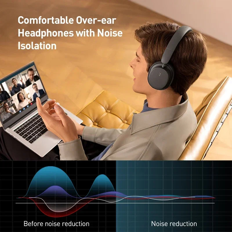 Auscultadores Over-Ear Sem Fios Bluetooth 5.3 Baseus – Driver HiFi de 40mm, Headset Dobrável com 70H de Autonomia e Áudio Espacial