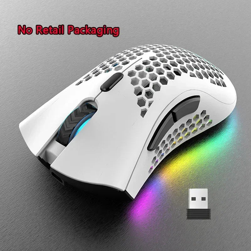 BM600 Wireless Gaming Mouse USB 2.4GHz Rechargeable RGB Wireless Mouse, Ergonomic Honeycomb Optical Mouse for PC, Laptop & Office
