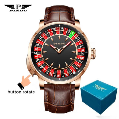 PINDU Watch Top Brand Luxury Upgraded Version Button Roulette Men's Mechanical Watch Stainless Steel NH35A Sapphire Glass Watch