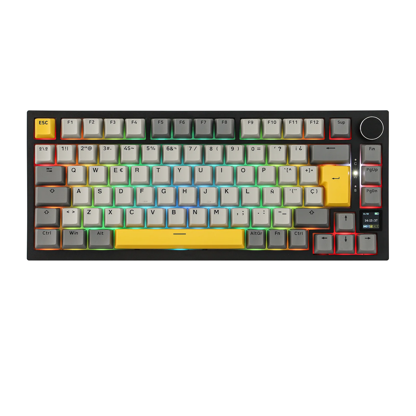 Teclado mecânico ISO-ES EPOMAKER X AJAZZ AK820 PRO 75% com layout espanhol, com fios/2.4GHz/BT, ecrã e botão rotativo para PC/Mac