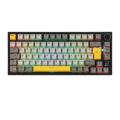 Teclado mecânico ISO-ES EPOMAKER X AJAZZ AK820 PRO 75% com layout espanhol, com fios/2.4GHz/BT, ecrã e botão rotativo para PC/Mac