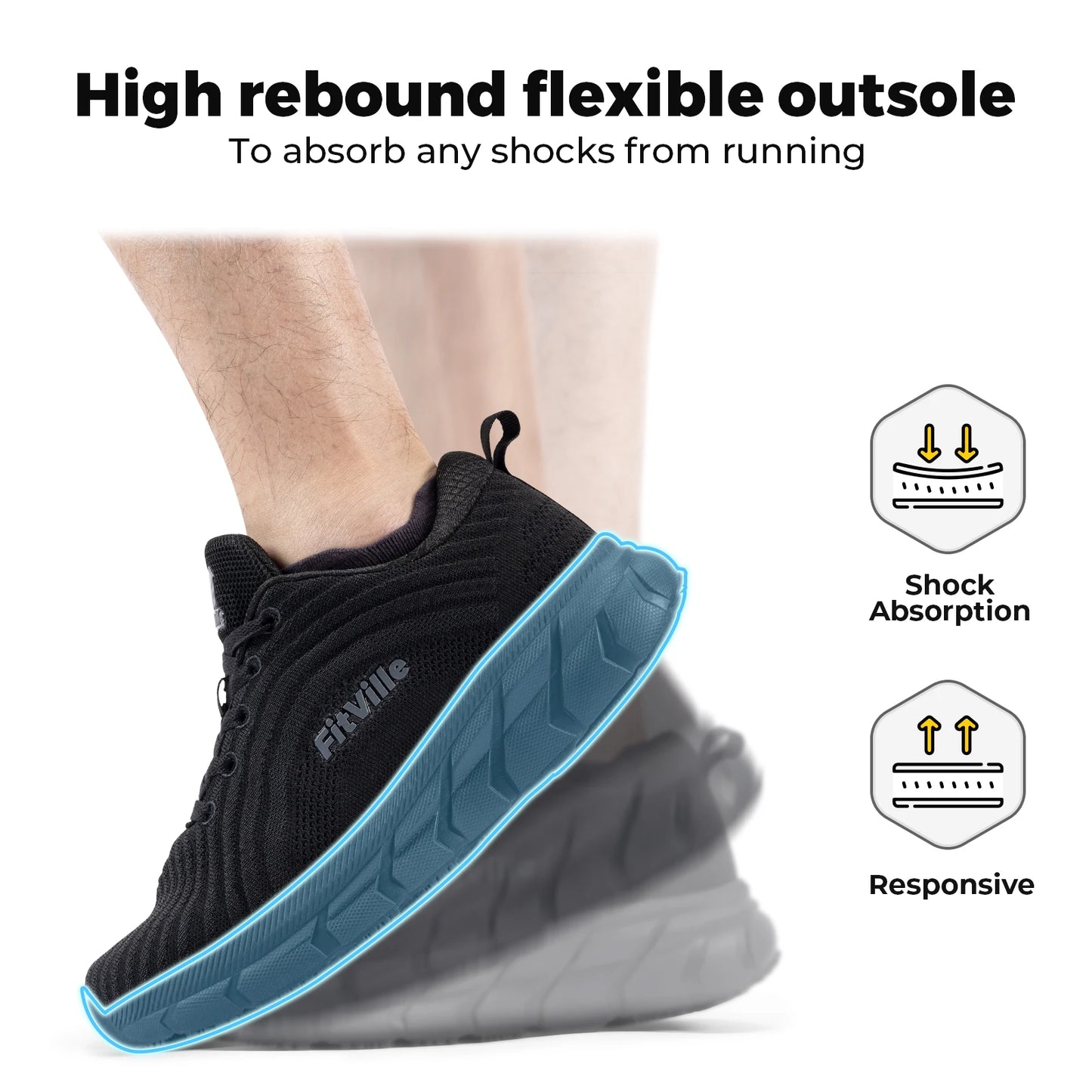 FitVille-schoenen met brede teenruimte voor heren, goed gedempte extra brede schoenen, antislip, breed, lichtgewicht en ademend, voor hardlopen