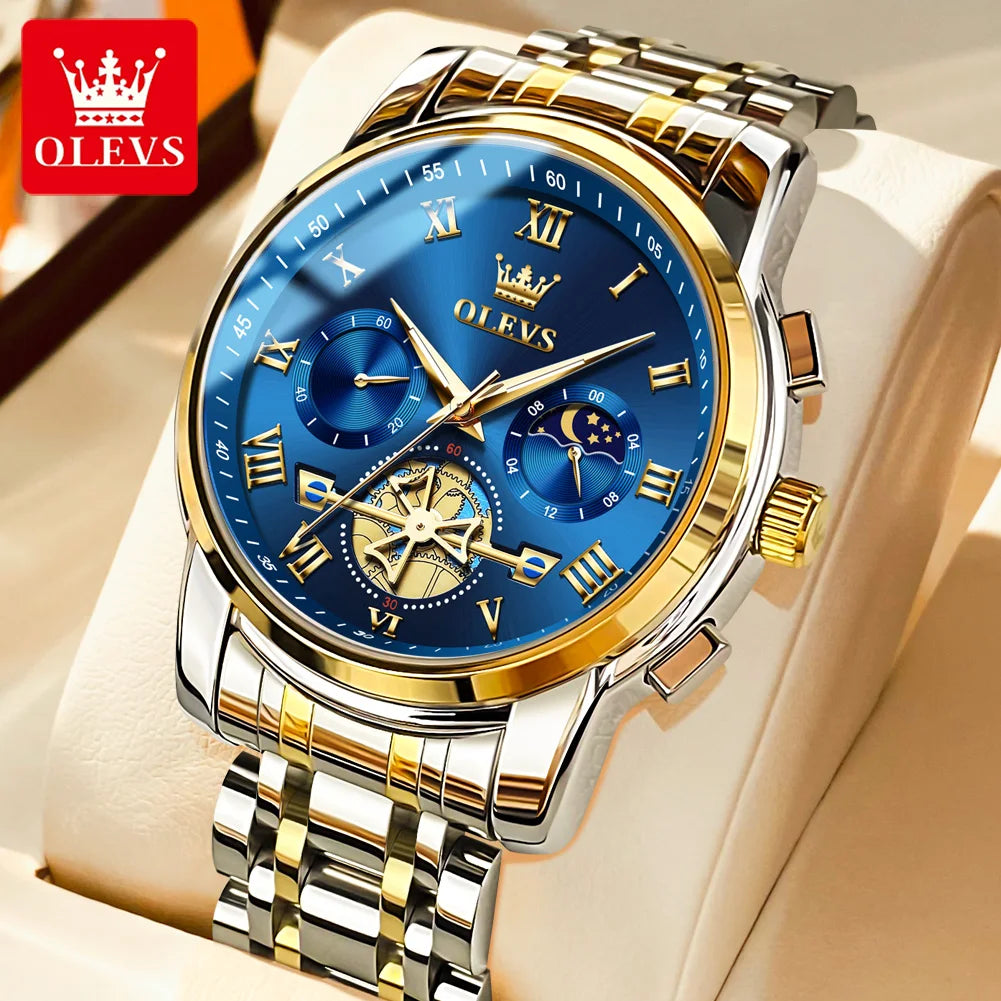 OLEVS 2859 herenhorloge – Klassiek en luxueus model met Romeinse cijfers, multifunctioneel, waterdicht, lichtgevende wijzerplaat, hoogwaardig quartz uurwerk.