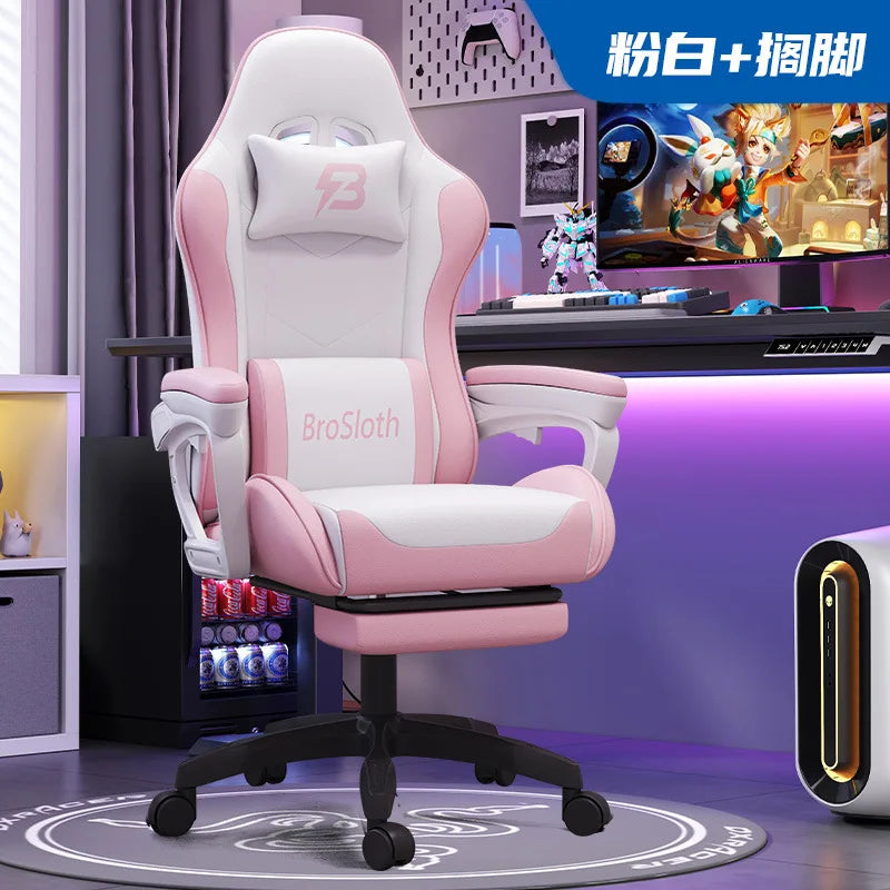 Ergonomic Gaming Chair High Back Racing Office Chair with Lumbar Support, Adjustable Swivel Leather Gaming Chair with Headrest for Desk Setup