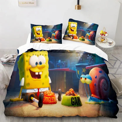 Cartoon Anime SpongeBobed Bedding Set 3D Printed Patricks Squidwards Quilt Duvet Cover Pillowcase Bed Set Full Queen King Size