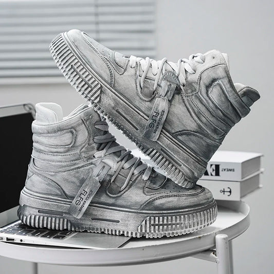 Scarpe alte da uomo autunno-inverno, tendenza moda rétro grigio, scarpe parent-child per bambini e giovani, da lavoro e sportive