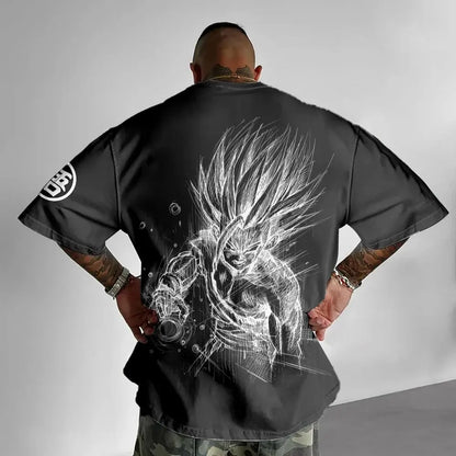 T-shirt da uomo Dragon Ball Animation estiva, nuova stampa fronte-retro, vestibilità ampia casual Harajuku, maniche corte trendy, top coordinato genitore-figlio