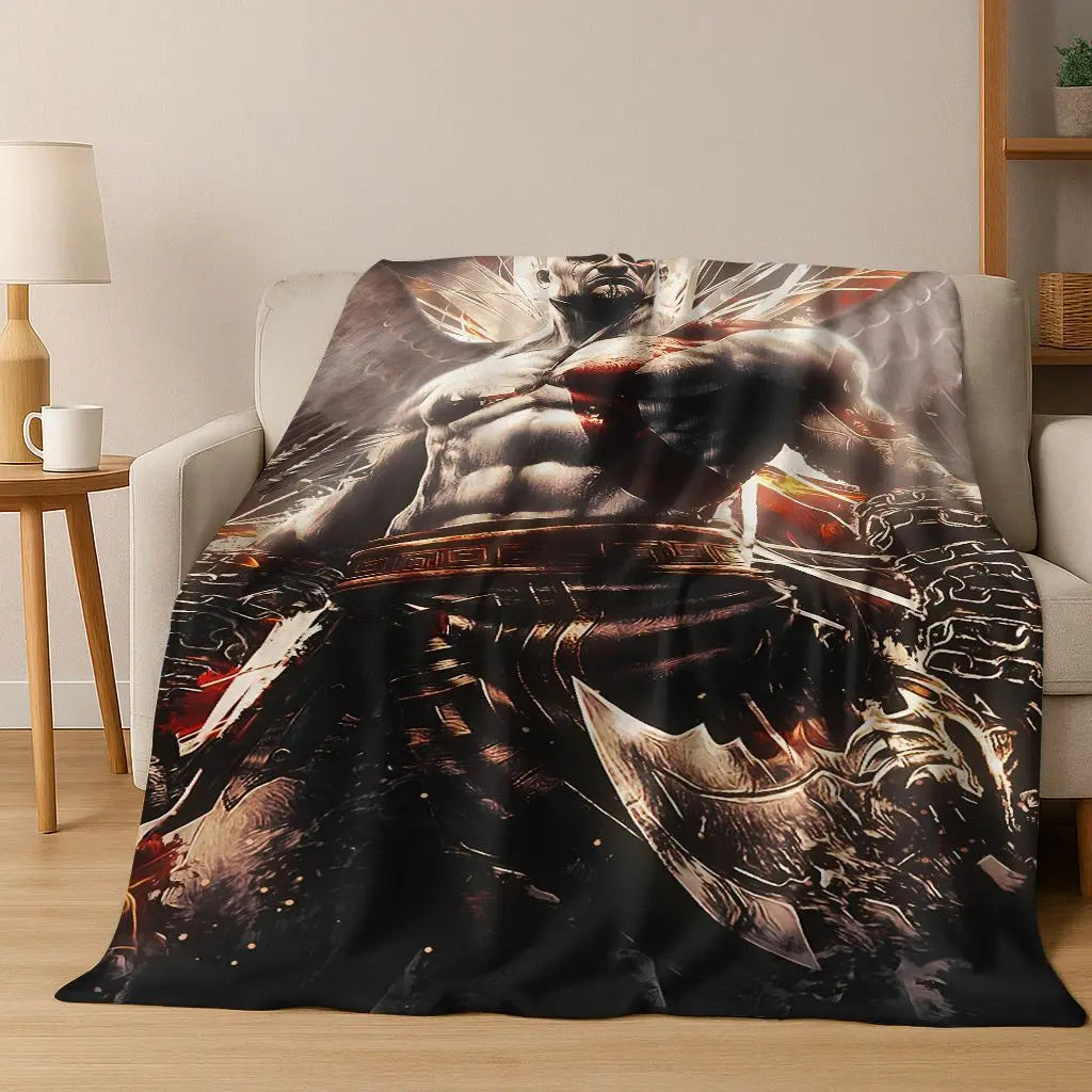 Classics God of War Kratos 3A Game Gamer Flannel Blanket,Warm and Cozy Soft Throw Blanket for Home Bedroom Bed Sofa Kid Gift