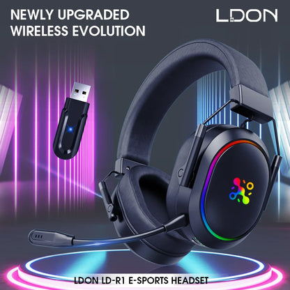 Auricular Gaming Sem Fios LDON PS5 PS4 Bluetooth 2.4GHz Som Surround 3D Microfone com Cancelamento de Ruído Baixa Latência