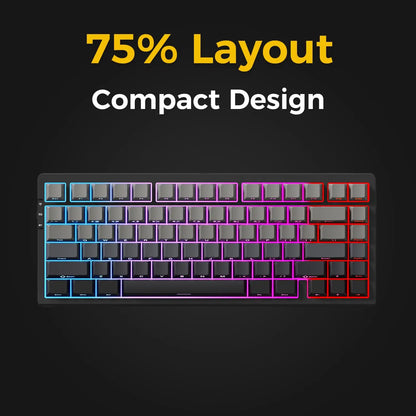 Teclado Mecânico Sem Fios MCHOSE G75 Pro 75% Layout, Montagem Gasket, 5 Camadas de Amortecimento, Retroiluminação RGB, Tri-Mode, Hot Swappable