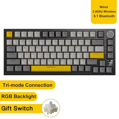 AJAZZ AK820 Wired Mechanical Keyboard Full-Key Hot-Swap Keyboard with Removable USB Port, White & Ice Blue Backlit Gaming Keyboard for PC