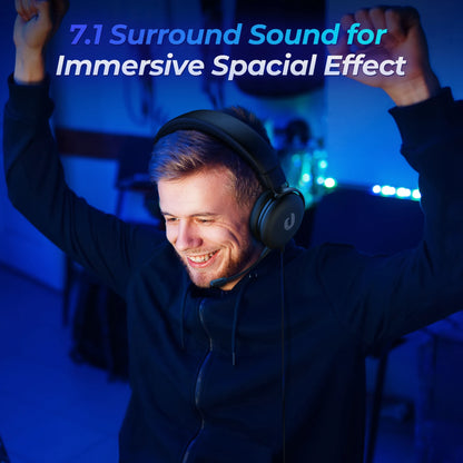 Jeecoo Gaming Headset for PC PS5 PS4 Xbox with 7.1 Surround Sound, Noise Cancelling Mic Gaming Headphones, 50mm Driver Wired Headset