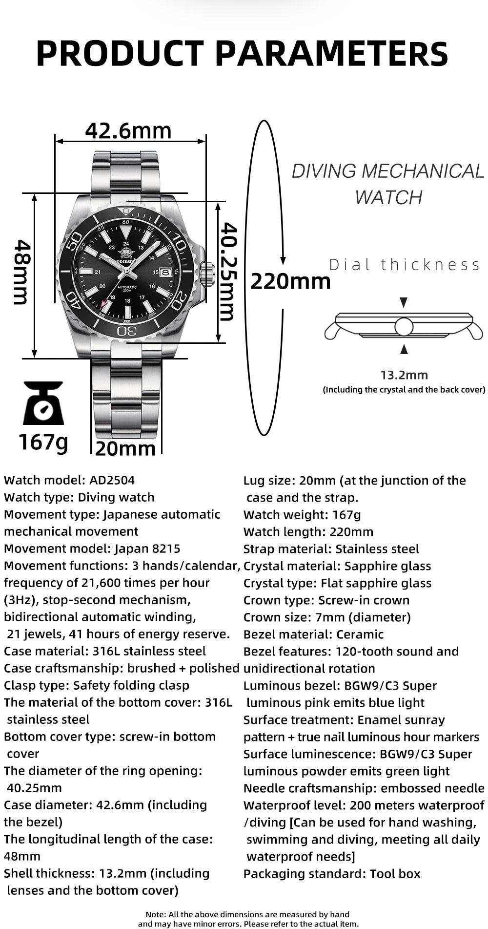 ADDIESDIVE Men's Diver's Watch 200m Sapphire Luminous Ceramic Bezel Men's Analog Mechanical Watch Stainless Steel Diving Watches