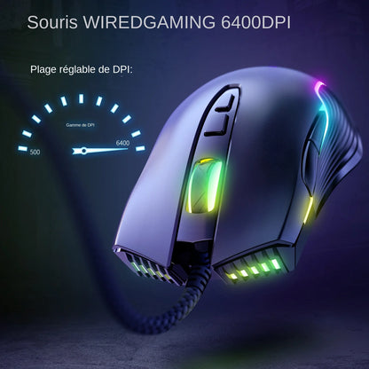 Mouse da gaming cablato ONIKUMA, 6 livelli regolabili, 6400 DPI, 7 pulsanti programmabili, 7 modalità di illuminazione RGB, design ergonomico per gamer PC
