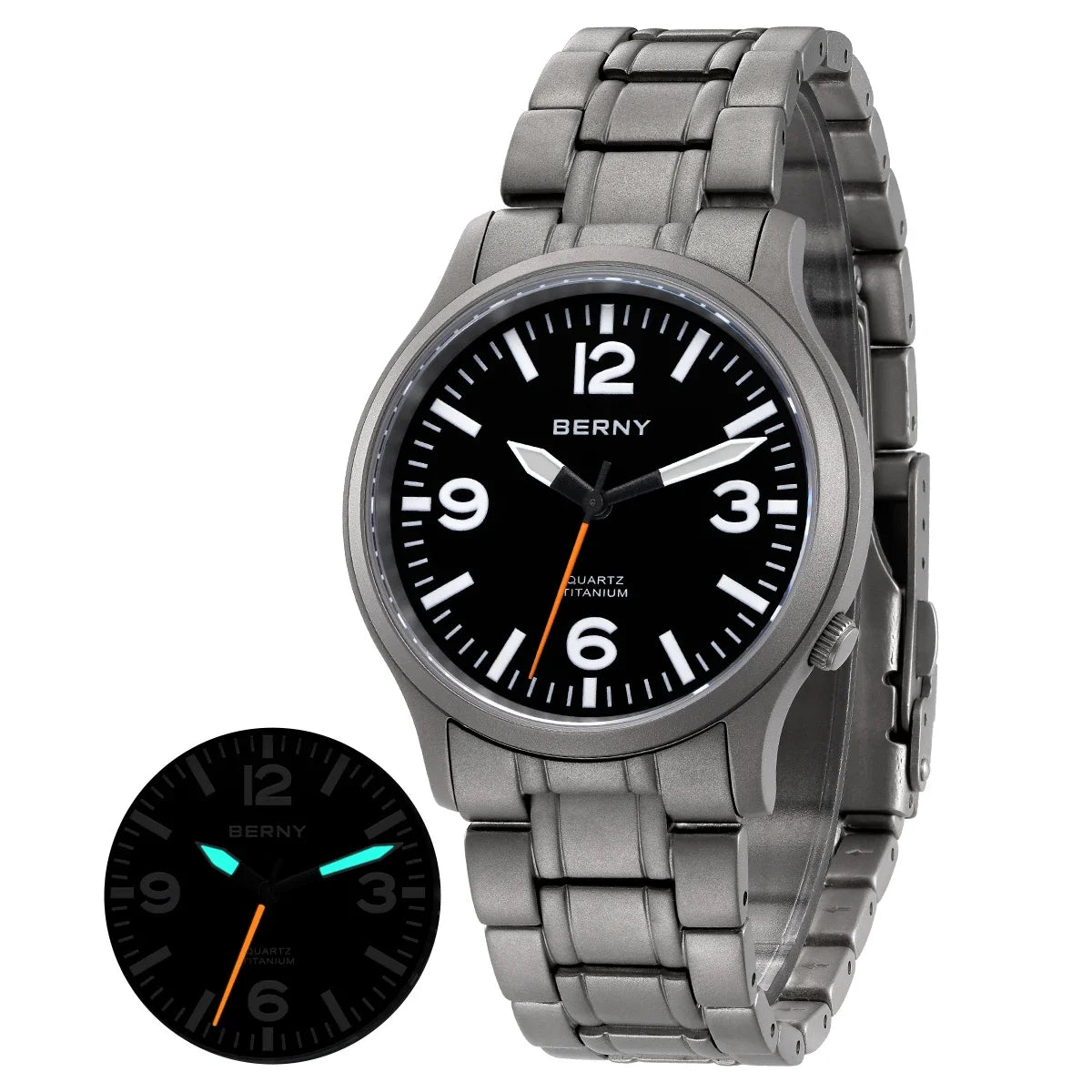 BERNY Full Titanium Men Watch Super Luminous Sports Quartz Watches Lightweight and Comfortable 5ATM Easy Read Wristwatch