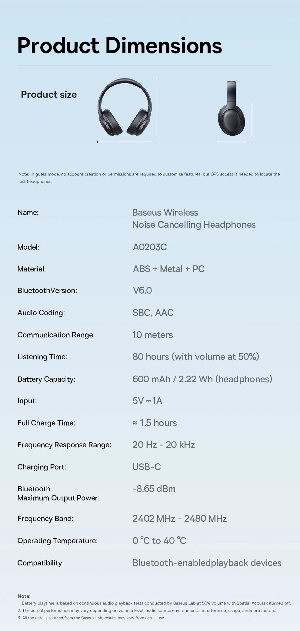 Auscultadores Over-Ear Sem Fios Bluetooth 5.3 Baseus – Driver HiFi de 40mm, Headset Dobrável com 70H de Autonomia e Áudio Espacial