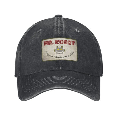 Șepci de baseball personalizate pentru bărbați, cu imprimeu anime „Computer with Sourires”, „Mr Robot”, stil retro cowboy, spălate, din denim, pălărie de soare, șapcă hip-hop