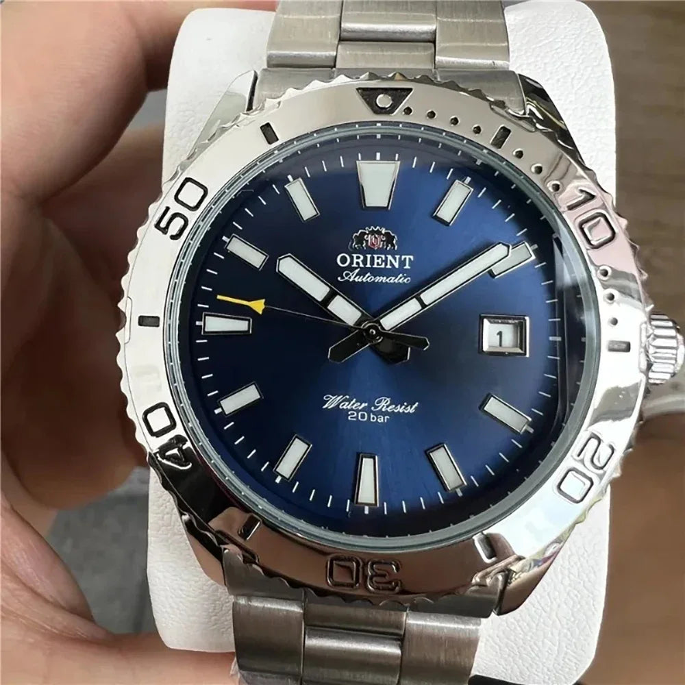 Original Orient Automatic Mechanical Watch 200M Water Resistant Unidirectional Bezel Black Dial Men's Sport Diver Watch