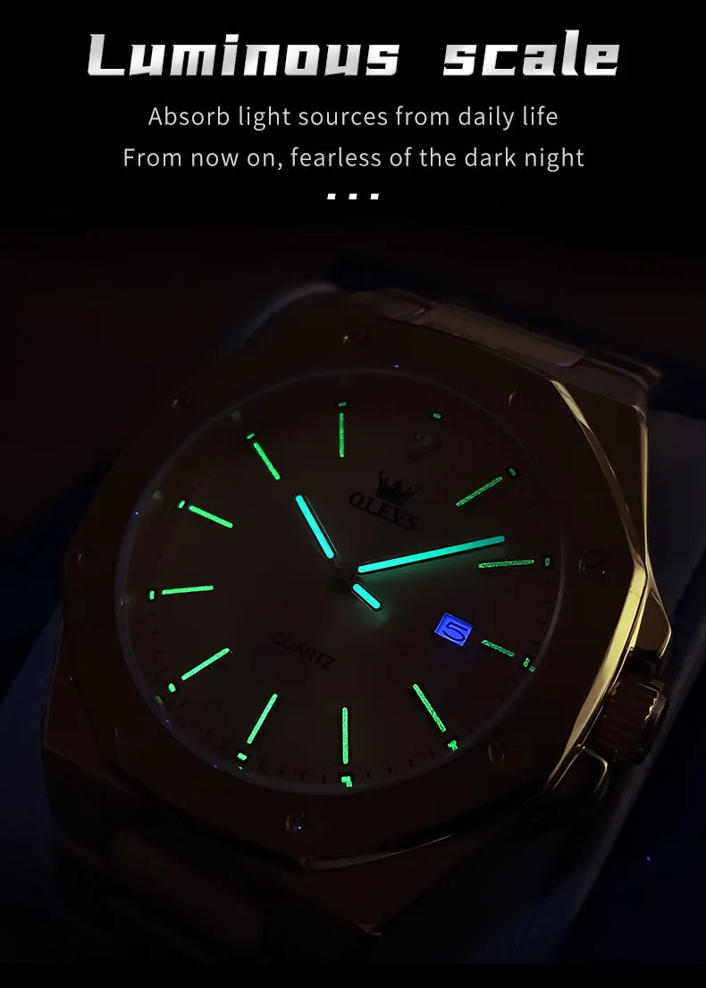 OLEVS Watches For Men Luxury Silver Blue Classic Quartz Watch for Man Waterproof Stainless Steel Luminous Reloj Hombre 2025